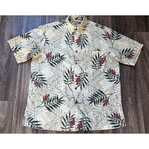 Caribbean Hawaiian Shirt Silk/Cotton Men's Size L Tropical Floral Short Sleeve